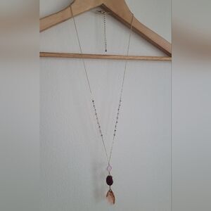 3 stone teardrop pendant gold toned necklace